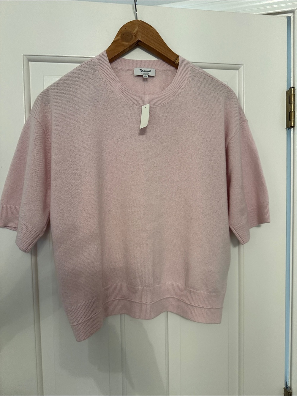 NWT Madewell Cashmere Pale Pink Short-Sleeve Crew Sweater